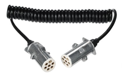 Câble spiralé de liaison 7 broches type S TRAILER CABLE 12, fiche métallique, 24V, 3,5m