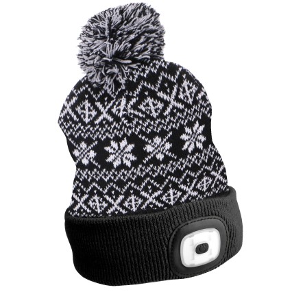 Bonnet avec lampe frontale 180 lm, rechargeable, USB, taille unique, coton/PE, noir (hiver)