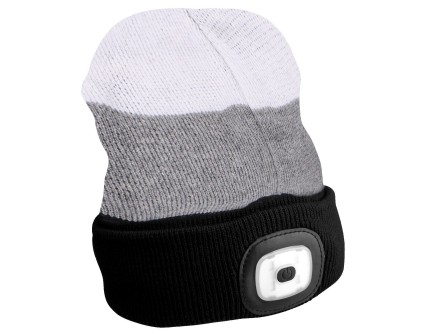 Bonnet avec lampe frontale 180 lm, rechargeable, USB, taille unique, coton/PE, noir/gris/blanc
