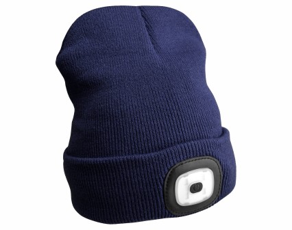 Bonnet avec lampe frontale 180 lm, rechargeable, USB, taille unique, coton/PE, bleu