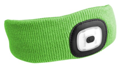 Bandeau avec lampe frontale 180 lm, rechargeable, USB, taille unique, coton/PE, vert fluorescent