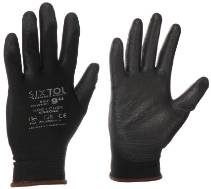 Gants de travail en polyester partiellement enduits de polyuréthane GLOVE PE-PU 9, noirs, taille 9