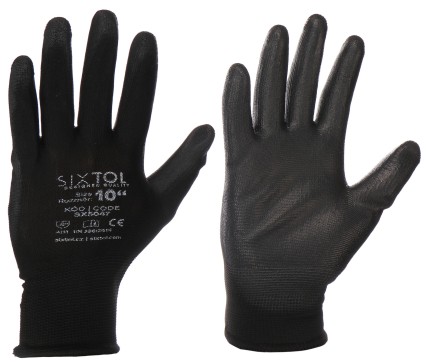 Gants de travail en polyester partiellement enduits de polyuréthane GLOVE PE-PU 10, noirs, taille 10
