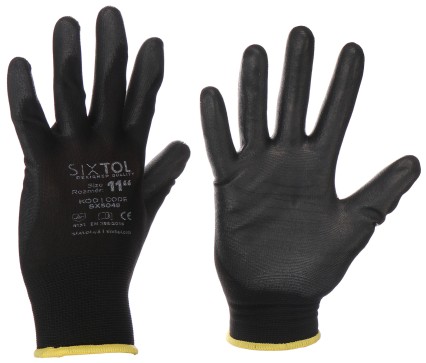 Gants de travail en polyester partiellement enduits de polyuréthane GLOVE PE-PU 11, noirs, taille 11