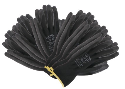 Gants de travail en polyester partiellement enduits de PU GLOVE PE-PU 11, noirs, taille 11\
