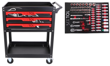Chariot d'atelier avec outils MECHANIC TROLLEY JASON 80, 3 tiroirs, 1 étagère, 80 pièces d'outillage