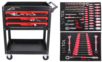 Chariot d'atelier avec outils MECHANIC TROLLEY JASON 94, 3 tiroirs, 1 étagère. 94 pièces d'outillage