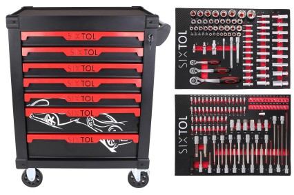 Chariot d'atelier pour outils MECHANIC TROLLEY KEVIN 182, 7 tiroirs, 182 pièces d'outils