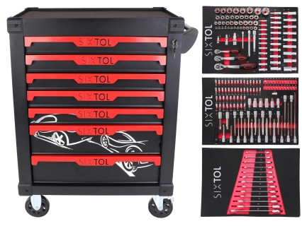 Chariot d'atelier MECHANIC TROLLEY KEVIN 195, 7 tiroirs, 195 pièces d'outils