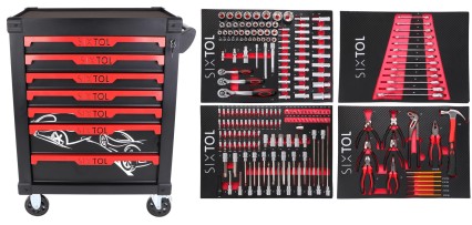 Chariot d'atelier MECHANIC TROLLEY KEVIN 210, 7 tiroirs, 210 pièces d'outils