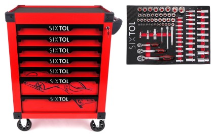 Servante d'atelier MECHANIC TROLLEY KEVIN RED 80, 7 tiroirs, 80 pièces d'outillage