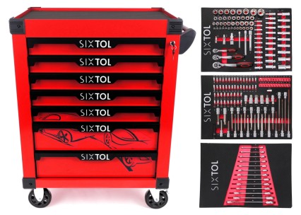 Servante d'atelier MECHANIC TROLLEY KEVIN RED 195, 7 tiroirs, 195 pièces d'outillage