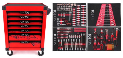 Servante d'atelier MECHANIC TROLLEY KEVIN RED 210, 7 tiroirs, 210 pièces d'outillage
