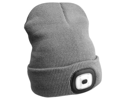 Bonnet avec lampe frontale 180 lm, rechargeable, USB, taille unique, coton/PE, gris clair