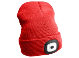 Bonnet avec lampe frontale 180 lm, rechargeable, USB, taille unique, coton/PE, rouge
