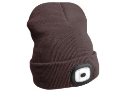Chapeau avec lampe frontale 180lm, rechargeable, USB, taille universelle, coton/PE, marron