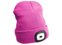Bonnet avec lampe frontale 180 lm, rechargeable, USB, taille unique, coton/PE, rose