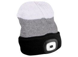 Bonnet avec lampe frontale 180 lm, rechargeable, USB, taille unique, coton/PE, noir/gris/blanc