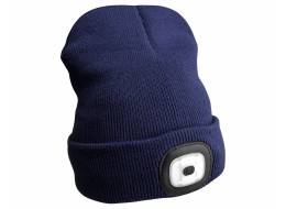 Bonnet avec lampe frontale 180 lm, rechargeable, USB, taille unique, coton/PE, bleu