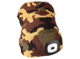 Bonnet avec lampe frontale 180 lm, rechargeable, USB, taille unique, coton/PE, camouflage
