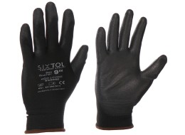 Gants de travail en polyester partiellement enduits de polyuréthane GLOVE PE-PU 9, noirs, taille 9