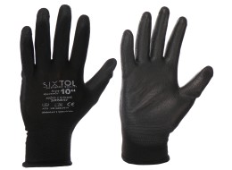 Gants de travail en polyester partiellement enduits de polyuréthane GLOVE PE-PU 10, noirs, taille 10