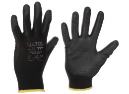 Gants de travail en polyester partiellement enduits de polyuréthane GLOVE PE-PU 11, noirs, taille 11