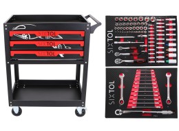 Chariot d'atelier avec outils MECHANIC TROLLEY JASON 94, 3 tiroirs, 1 étagère. 94 pièces d'outillage
