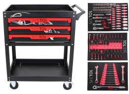 Chariot d'atelier avec outils MECHANIC TROLLEY JASON 115, 3 tiroirs, 1 étagère, 115 pièces d'outilla
