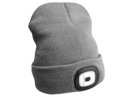 Bonnet avec lampe frontale 180 lm, rechargeable, USB, taille unique, coton/PE, gris clair